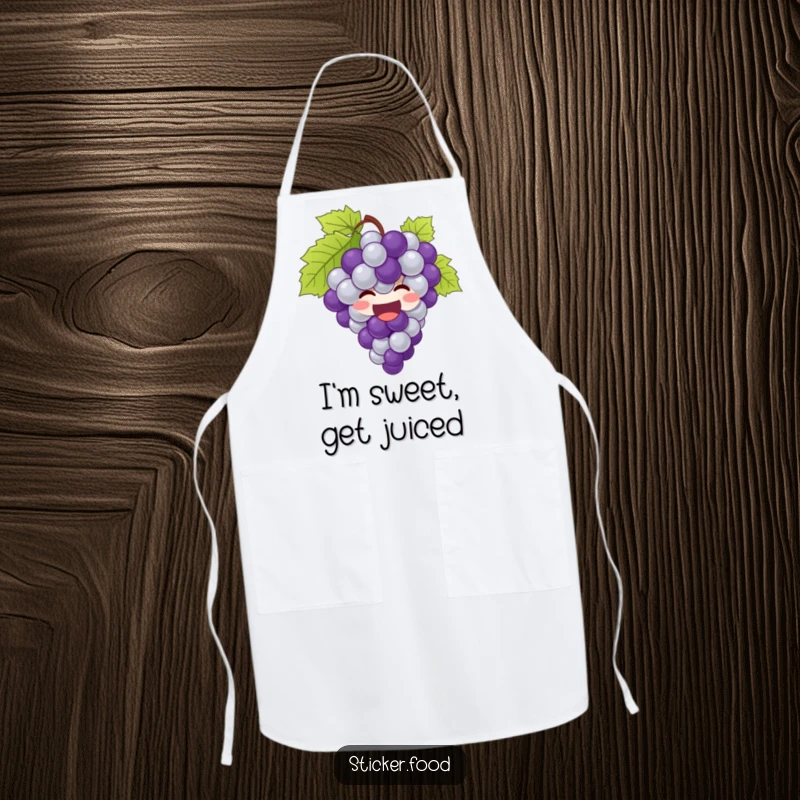 Funny grapes apron showing a giggling bunch of grapes bursting with joy, ready for culinary adventures.