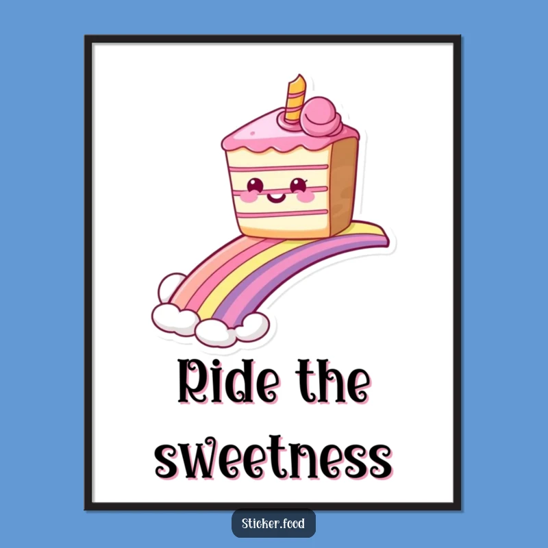 Funny Grinning Cake Rainbow Poster, Sweet Ride Humorous Wall Art