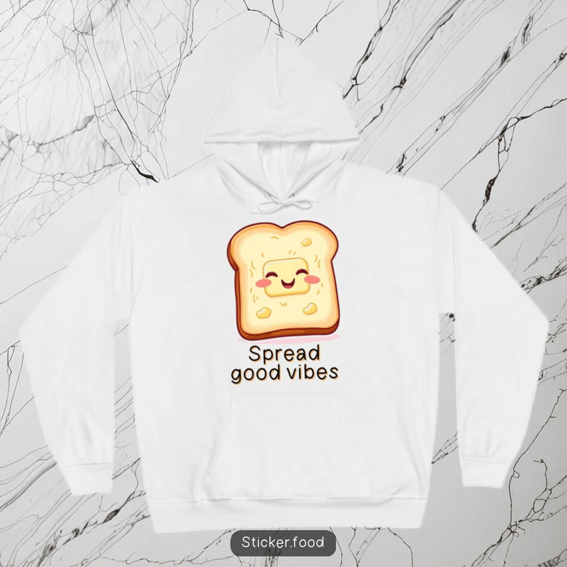 Cozy funny toast and butter hoodie, wiggling with glee, perfect for staying warm with breakfast humor. Ideal funny gift.