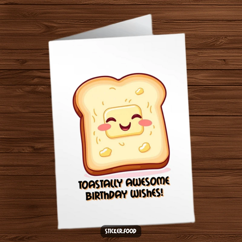 Funny Free Printable Birthday Card: A slice of toast with butter wiggling with pure glee, spreading birthday joy.