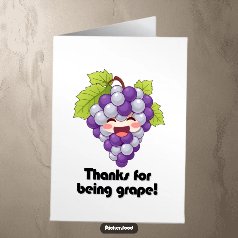 Funny Free Printable Thank You Card: A bunch of grapes giggling and bursting with joy, expressing heartfelt thanks in a fun way.