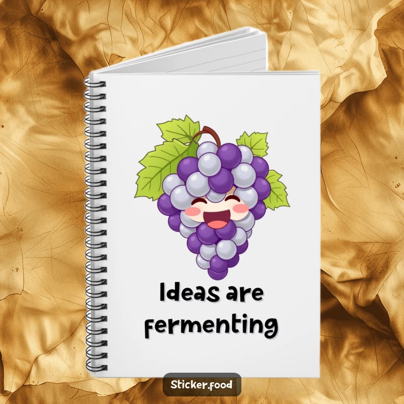 Funny grapes notebook with a giggling bunch of grapes bursting with joy, perfect for writing notes.