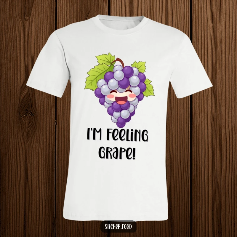 Funny grapes t-shirt showing a giggling bunch of grapes bursting with pure joy and happiness.