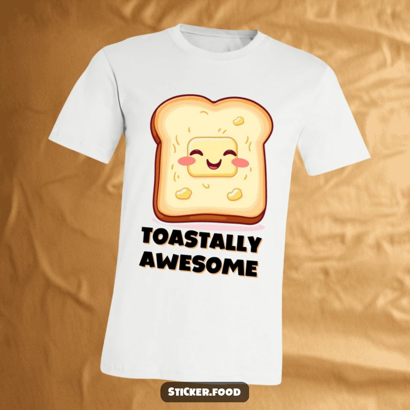 Funny slice of toast with butter T-shirt, wiggling with glee, perfect for breakfast lovers and humor. Great funny gift.